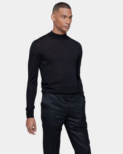 Black Long Sleeved Highneck Knitwear in Extrafine Merino Wool and Silk | Filatori