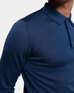 Blue Long Sleeved Polo Knitwear in Extrafine Merino Wool and Silk | Filatori