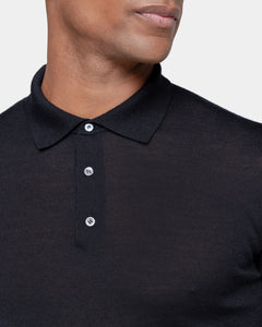 Black Long Sleeved Polo Knitwear in Extrafine Merino Wool and Silk | Filatori