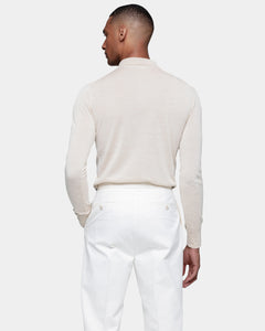 Beige Long Sleeved Polo Knitwear in Extrafine Merino Wool and Silk | Filatori