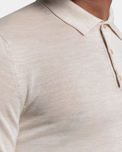 Beige Long Sleeved Polo Knitwear in Extrafine Merino Wool and Silk | Filatori