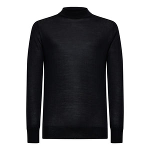 Black Long Sleeved Highneck Knitwear in Extrafine Merino Wool and Silk | Filatori