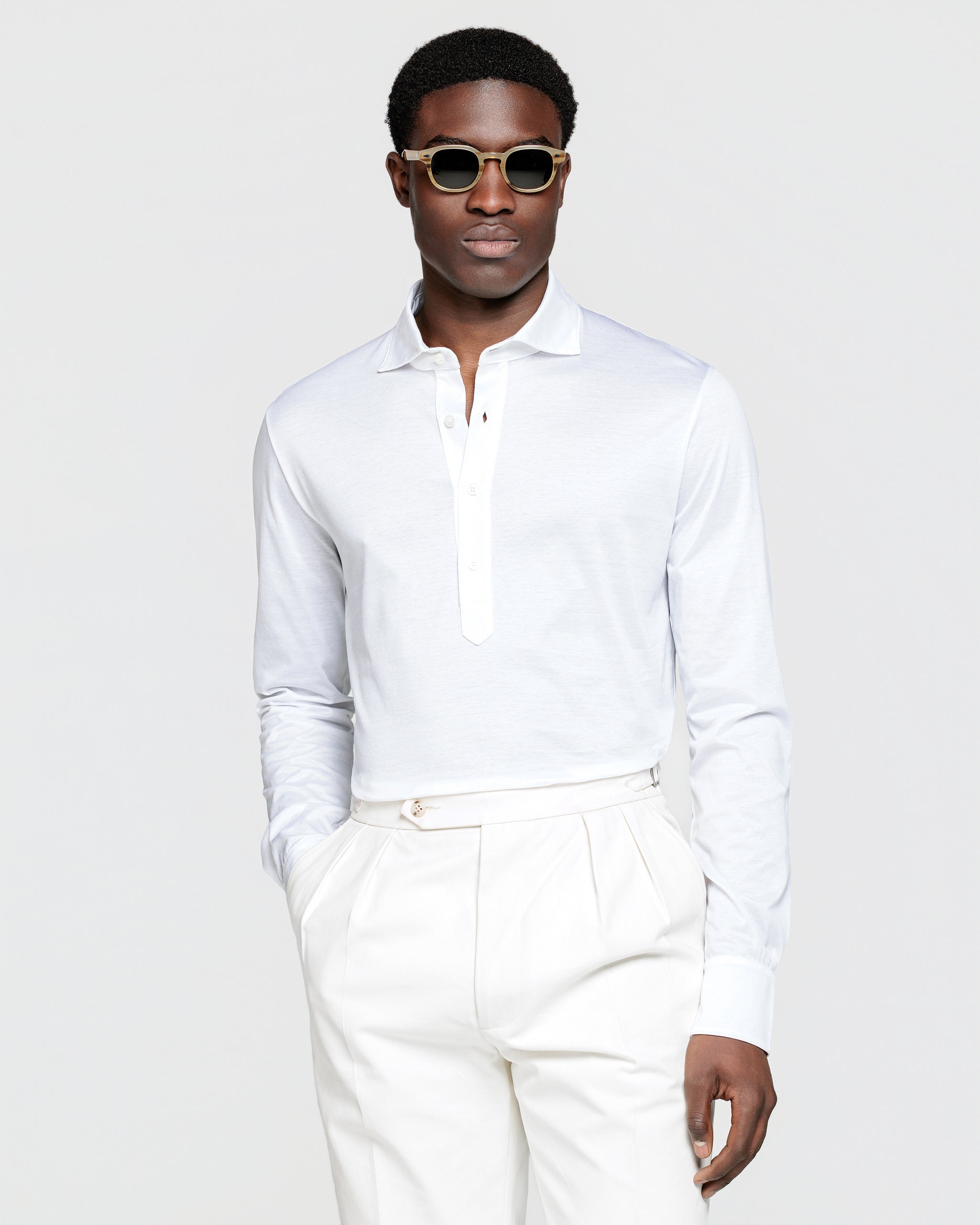 White Long Sleeve Polo Shirt 100% Egyptian Cotton | Filatori