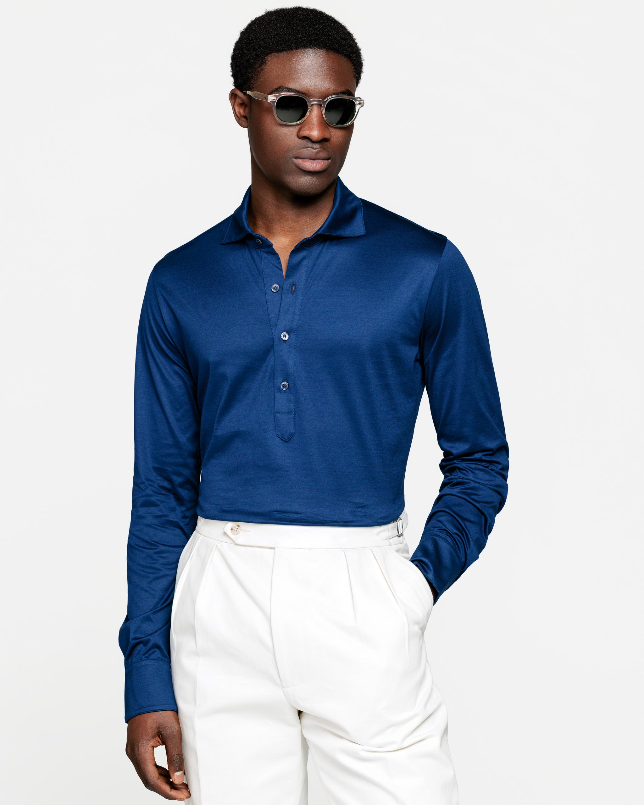 Blue Long Sleeve Polo Shirt 100% Egyptian Cotton | Filatori