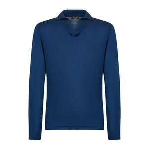 Blue Marine Long Sleeve Buttonless Polo 100% Egyptian Cotton | Filatori