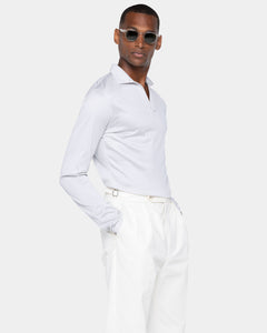 Pearl Grey Long Sleeve Buttonless Polo 100% Egyptian Cotton | Filatori
