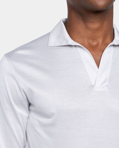 Pearl Grey Long Sleeve Buttonless Polo 100% Egyptian Cotton | Filatori