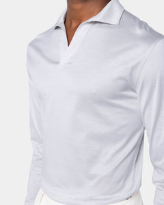 Pearl Grey Long Sleeve Buttonless Polo 100% Egyptian Cotton | Filatori