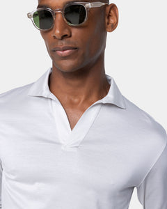 Pearl Grey Long Sleeve Buttonless Polo 100% Egyptian Cotton | Filatori