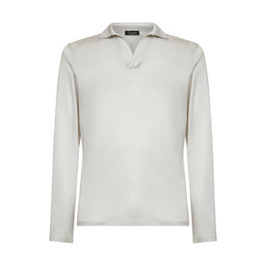 Pearl Grey Long Sleeve Buttonless Polo 100% Egyptian Cotton | Filatori