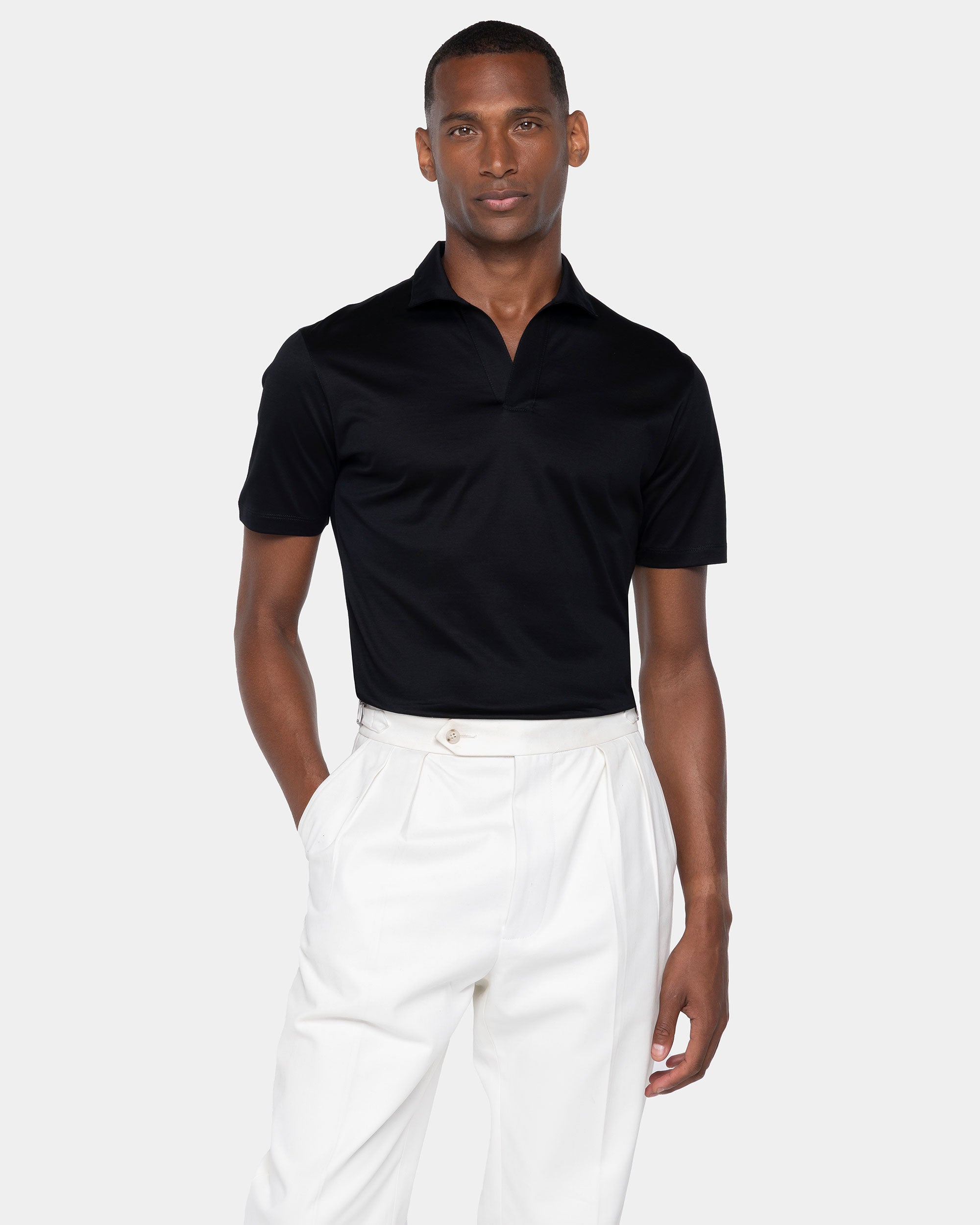 Black Short Sleeve Buttonless Polo 100% Egyptian Cotton | Filatori