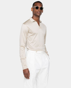 Sand Long Sleeve Buttonless Polo 100% Egyptian Cotton | Filatori