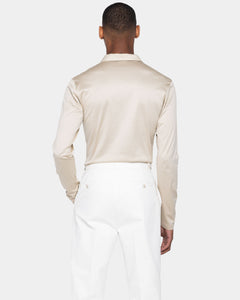 Sand Long Sleeve Buttonless Polo 100% Egyptian Cotton | Filatori