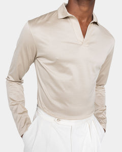 Sand Long Sleeve Buttonless Polo 100% Egyptian Cotton | Filatori