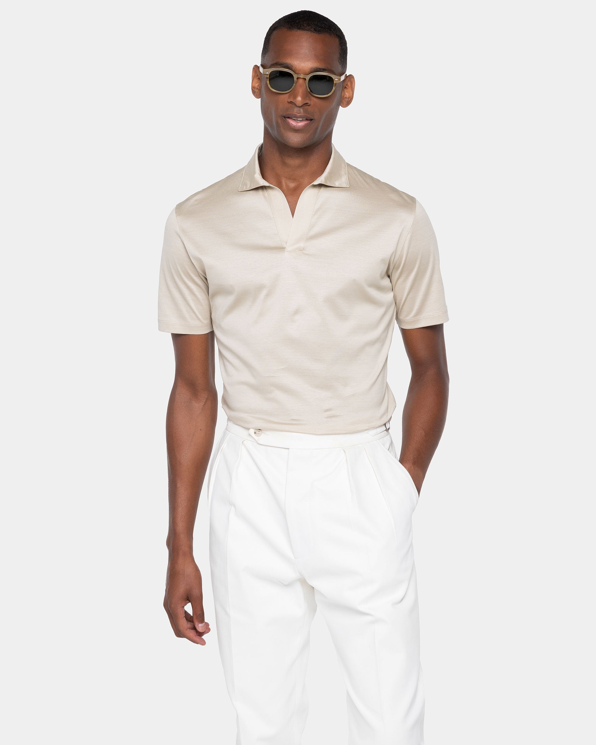 Sand Short Sleeve Buttonless Polo 100% Egyptian Cotton | Filatori