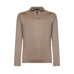 Taupe Long Sleeve Buttonless Polo 100% Egyptian Cotton | Filatori