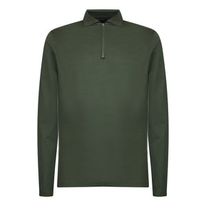 Military Green Long Sleeve Half Zip Polo 100% Egyptian Cotton | Filatori