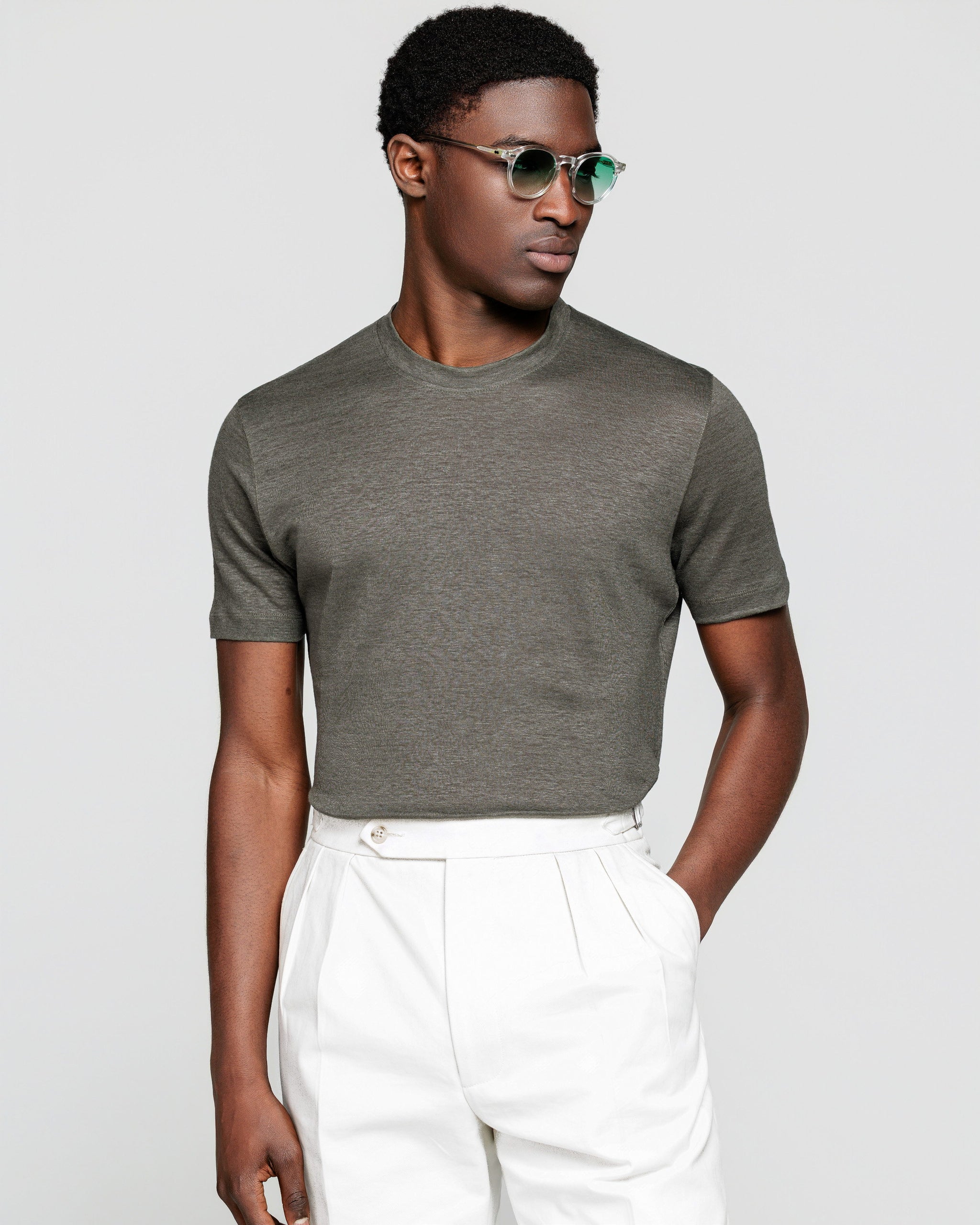 Military Green Short Sleeve T-Shirt 100% Masters of Linen | Filatori 