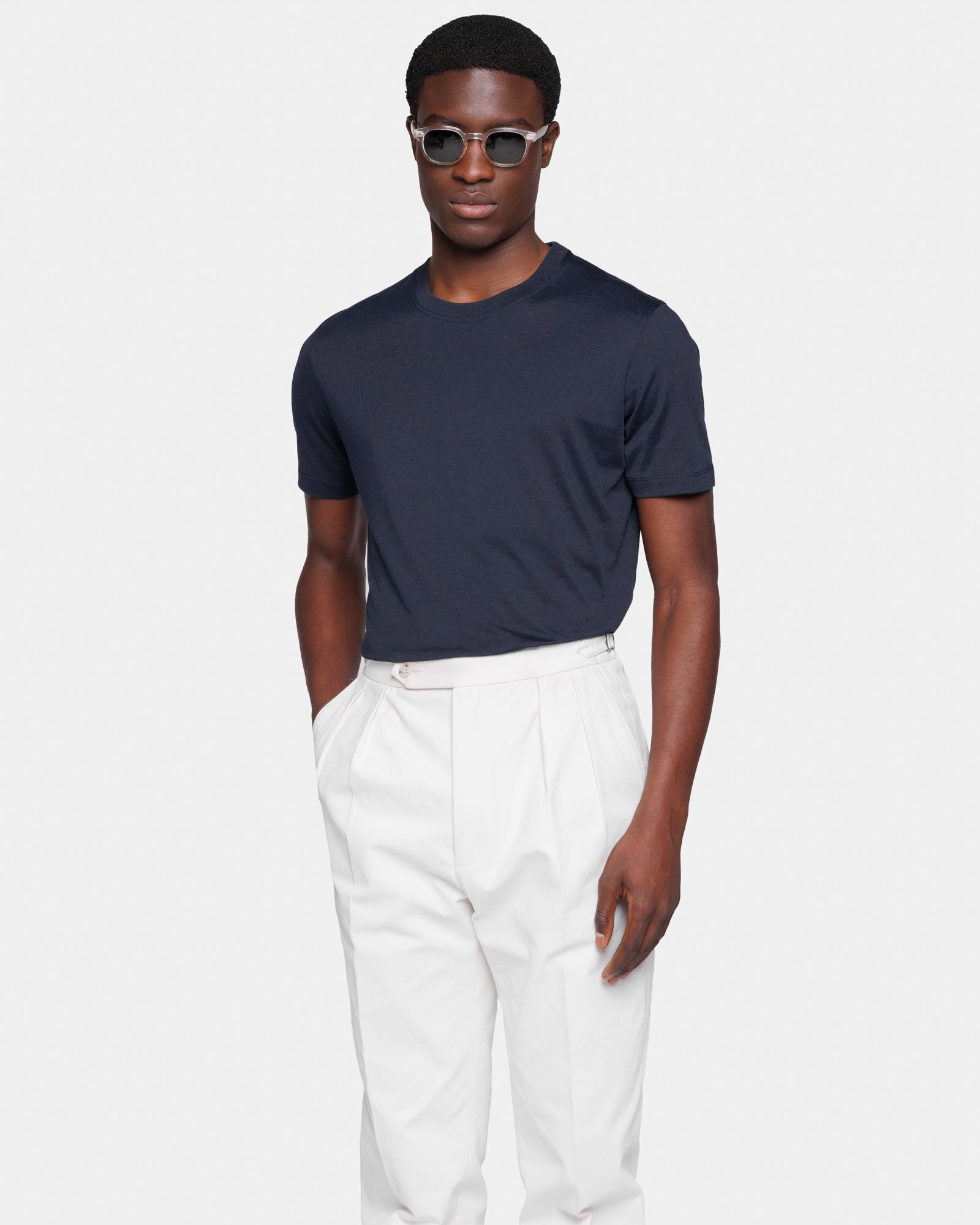 Navy Blue Soft Short Sleeve T-Shirt Silk Cotton | Filatori 