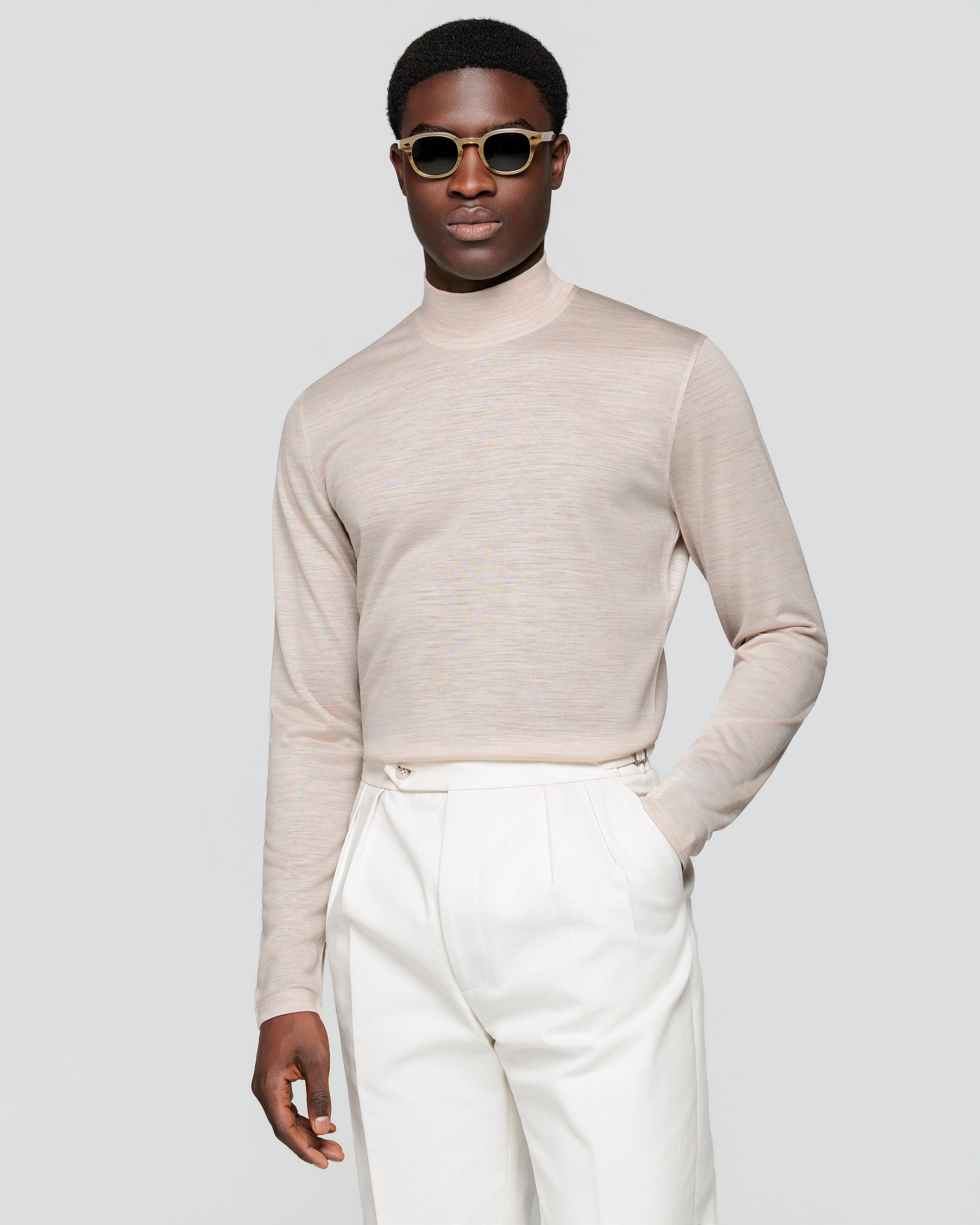 Sand Tech Long Sleeve Mock-Neck T-Shirt in Extrafine Merino Wool| Filatori 