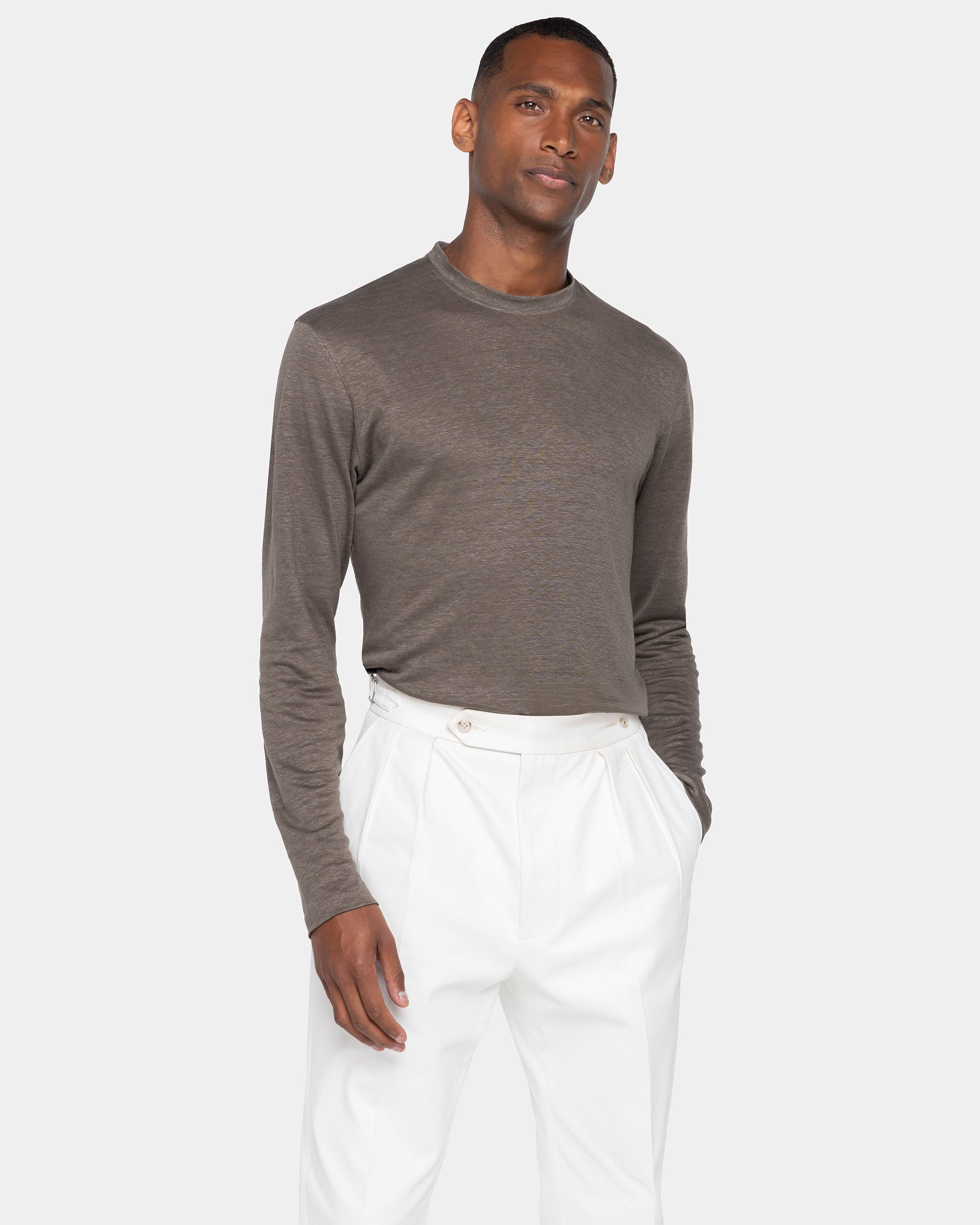 Taupe Long Sleeve T-Shirt 100% Masters of Linen | Filatori 