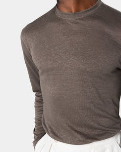Taupe Long Sleeve T-Shirt 100% Masters of Linen | Filatori 
